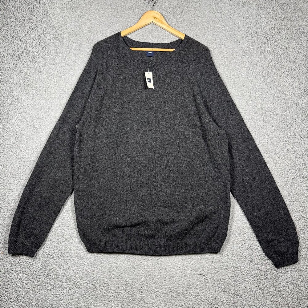 GAP Sweater Mens Size XL Charcoal Cable‎ Knit Raglan Sleeve Crewneck Cotton Wool